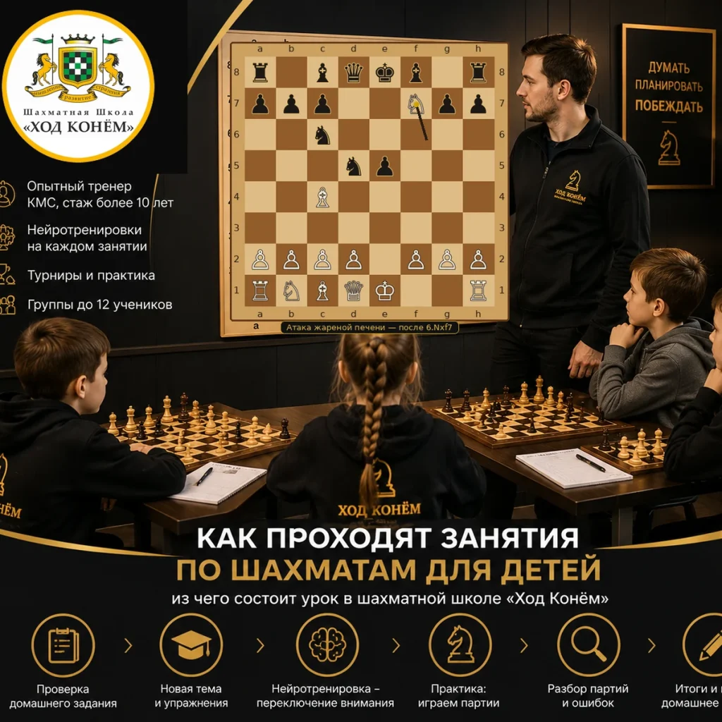 Занятие по шахматам для детей в школе «Ход Конём»