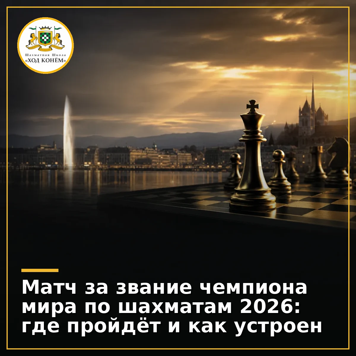 Женевский силуэт и шахматная доска перед началом матча за мировую корону