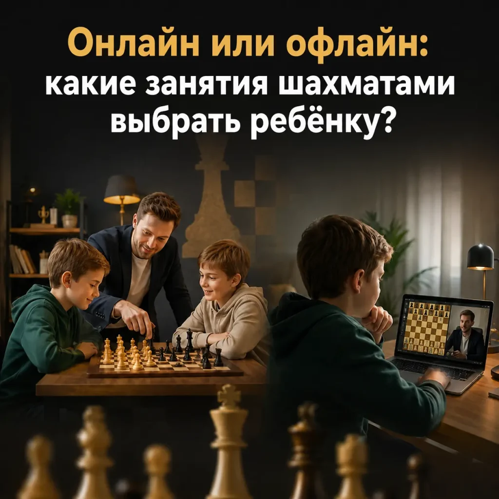 Ребёнок выбирает между очными и онлайн-занятиями шахматами