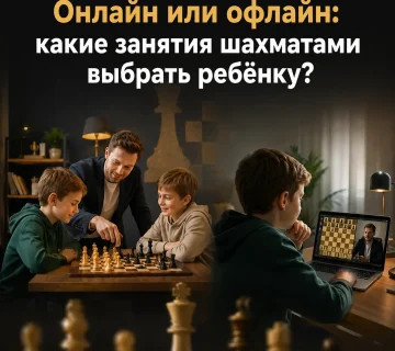 Ребёнок выбирает между очными и онлайн-занятиями шахматами